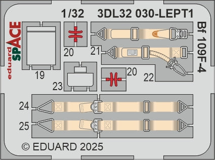 Messerschmitt Bf-109F-4 SPACE - 3D-printed waterslide instrument decals and etched seat-belts (designed to be used with Hasegawa and Hobby 2000 kits)