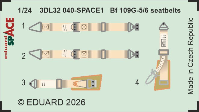 Messerschmitt Bf-109G-5/6 seatbelts SPACE 3D-Printed Decal instruments 1/24 (designed to be used with Airfix kits)