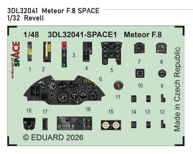 Gloster Meteor F.8 instruments SPACE 3D-Printed Decal instruments 1/32 (designed to be used with Revell kits)