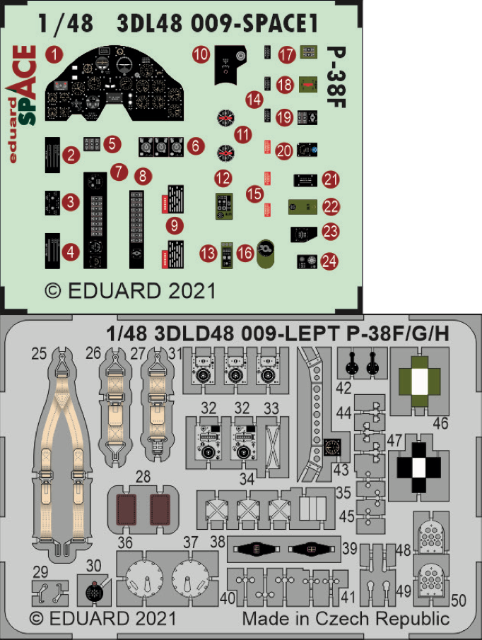 Lockheed P-38F Lightning SPACE (3D-Printed) instrument decals (designed to be used with Tamiya kits)