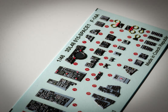 Grumman F-14A Tomcat SPACE (3D-Printed) instrument decals, seatbelts and seat details (designed to be used with Tamiya kits)