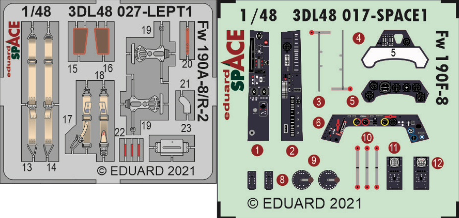 Focke-Wulf Fw-190A-8/R2 SPACE (3D-Printed) instrument decals, seatbelts and details (designed to be used with Eduard kits)