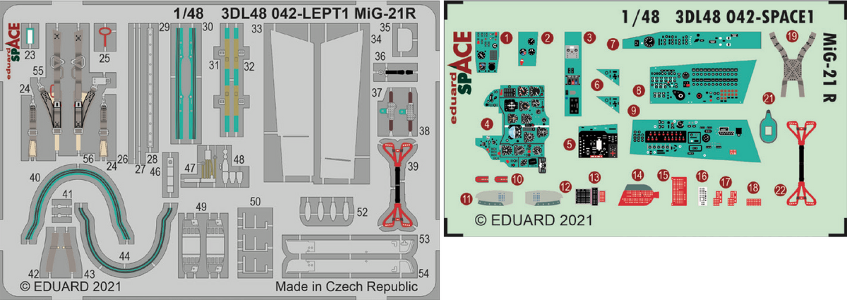 Mikoyan MiG-21R SPACE 3D Decal instruments with etched parts (designed to be used with Eduard kits)