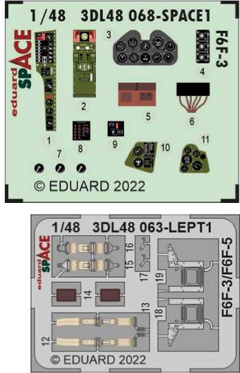 Grumman F6F-3 Hellcat SPACE 3D Decal instruments with etched parts (designed to be used with Eduard kits)