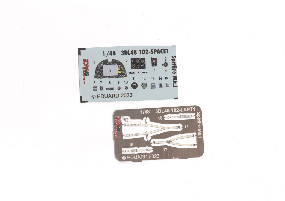 Supermarine Spitfire Mk.I SPACE set - 3D-printed waterslide instrument decals and etched seat-belts (designed to be used with Tamiya kits)