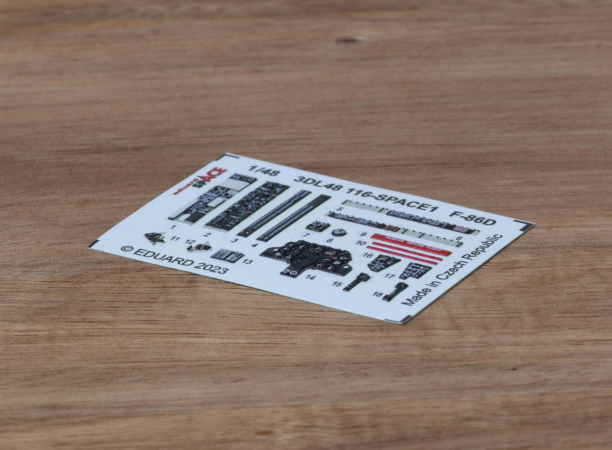 North-American F-86D Sabre SPACE - 3D-printed waterslide instrument decals and etched seat-belts (designed to be used with Revell kits)