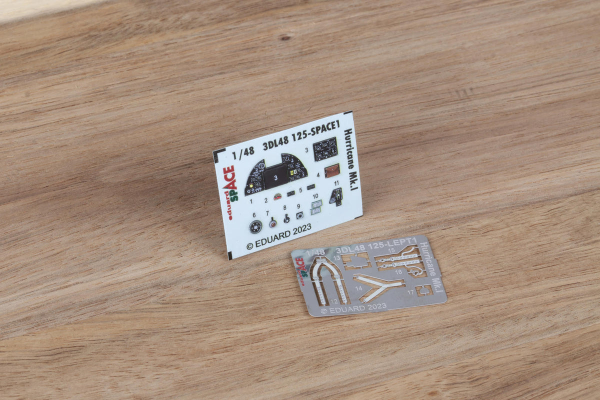 Hawker Hurricane Mk.I SPACE - 3D-printed waterslide instrument decals and etched seat-belts (3D- Printed decals) (designed to be used with Hobby Boss kits)