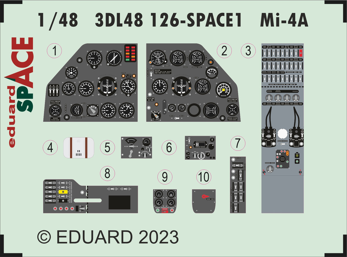 Mil Mi-4A SPACE - 3D-printed waterslide instrument decals and etched seat-belts (3D- Printed decals) (designed to be used with Trumpeter kits)
