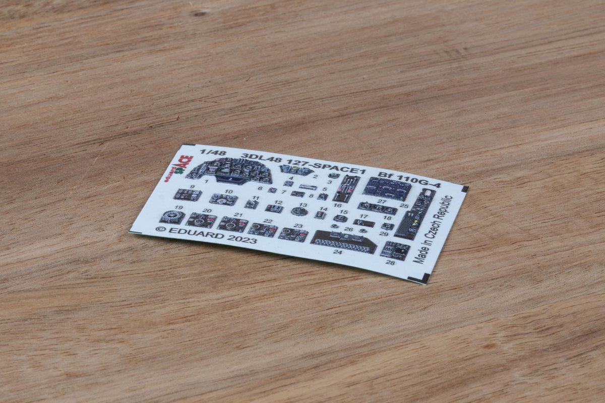Messerschmitt Bf-110G-4 SPACE - 3D-printed waterslide instrument decals and etched seat-belts (designed to be used with Eduard kits)