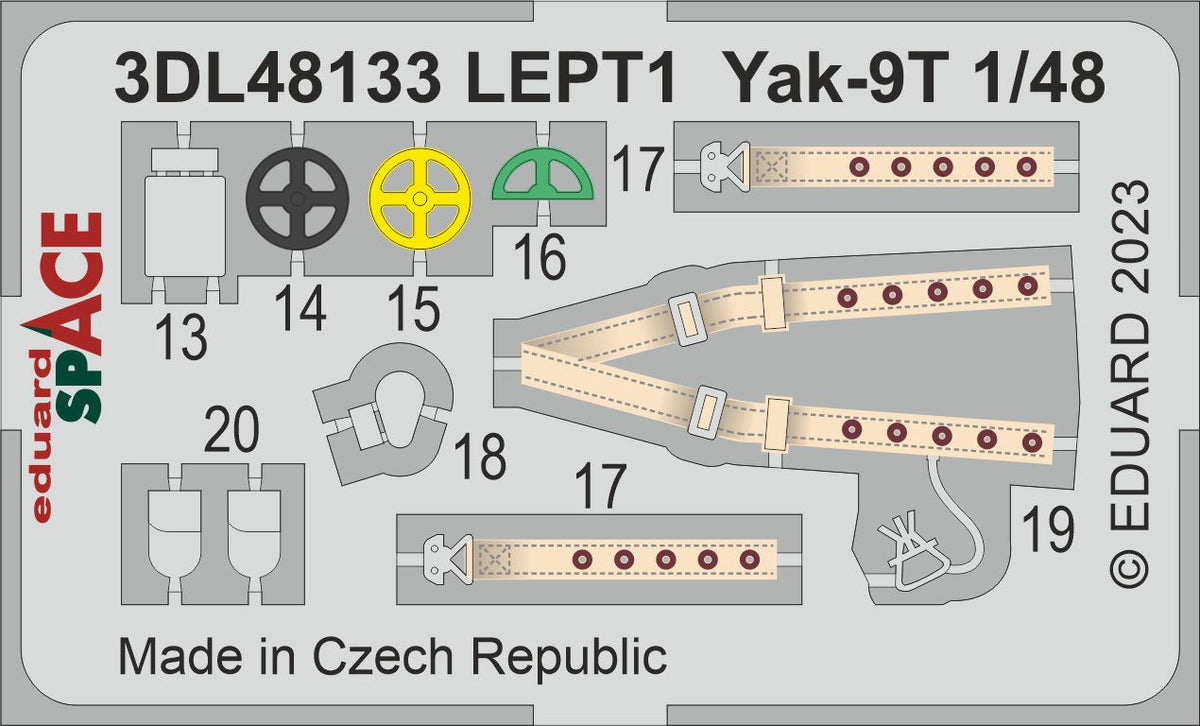Yakovlev Yak-9T SPACE - 3D-printed waterslide instrument decals and etched seat-belts (designed to be used with Zvezda kits)