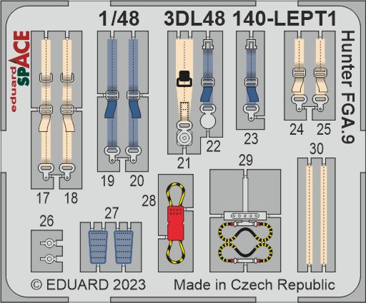Hawker Hunter FGA.9 SPACE - 3D-printed waterslide instrument decals and etched seat-belts (designed to be used with Airfix kits)