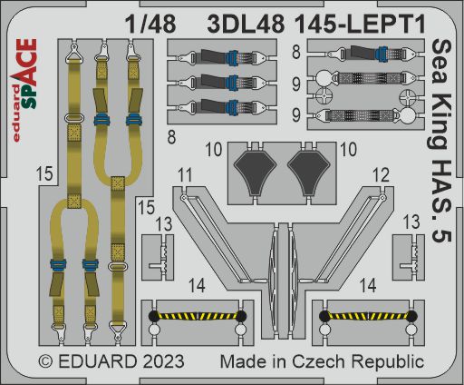 Westland Sea King HAS.5 SPACE - 3D-printed waterslide instrument decals and etched seat-belts (designed to be used with Airfix kits)