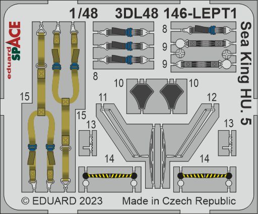 Westland Sea King HU.5 SPACE - 3D-printed waterslide instrument decals and etched seat-belts (designed to be used with Airfix kits)