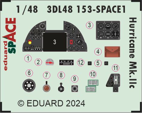 Hawker Hurricane Mk.IIc SPACE - 3D-printed waterslide instrument decals and etched seat-belts (designed to be used with Hobby Boss kits)