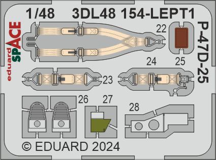 Republic P-47D-25RE Thunderbolt SPACE - 3D-printed waterslide instrument decals and etched seat-belts (designed to be used with MiniArt kits)