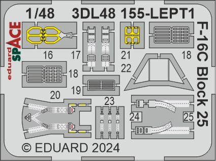 Lockheed-Martin F-16C Fighting Falcon Block 25 SPACE - 3D-printed waterslide instrument decals and etched seat-belts (designed to be used with Tamiya kits)