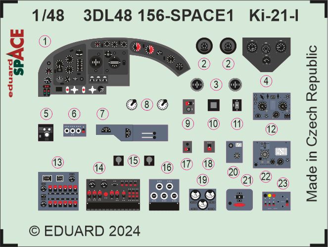 Mitsubishi Ki-21-I SPACE - 3D-printed waterslide instrument decals and etched seat-belts (designed to be used with ICM UA UK kits)