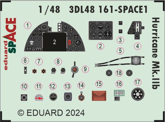 Hawker Hurricane Mk.IIb - 3D-printed waterslide instrument decals and etched seat-belts (designed to be used with Arma Hobby kits)