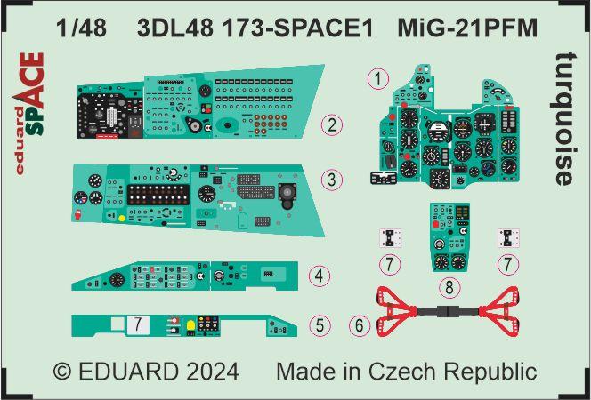 Mikoyan MiG-21PFM turquoise - 3D-printed waterslide instrument decals and etched seat-belts (designed to be used with Eduard kits)