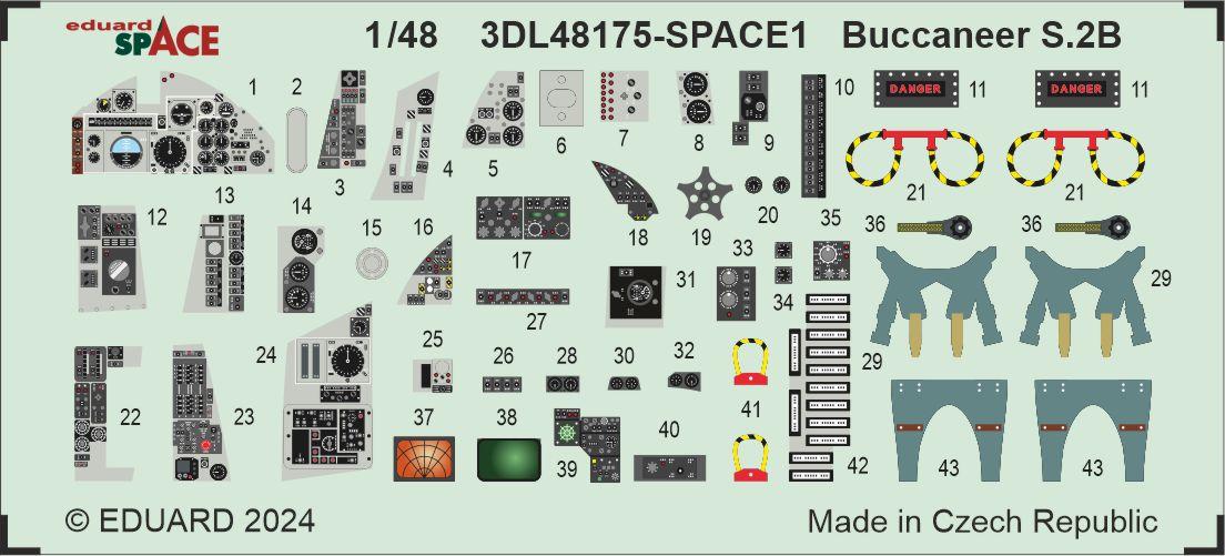 Blackburn Buccaneer S.2B - 3D-printed waterslide instrument decals and etched seat-belts (designed to be used with Airfix kits)