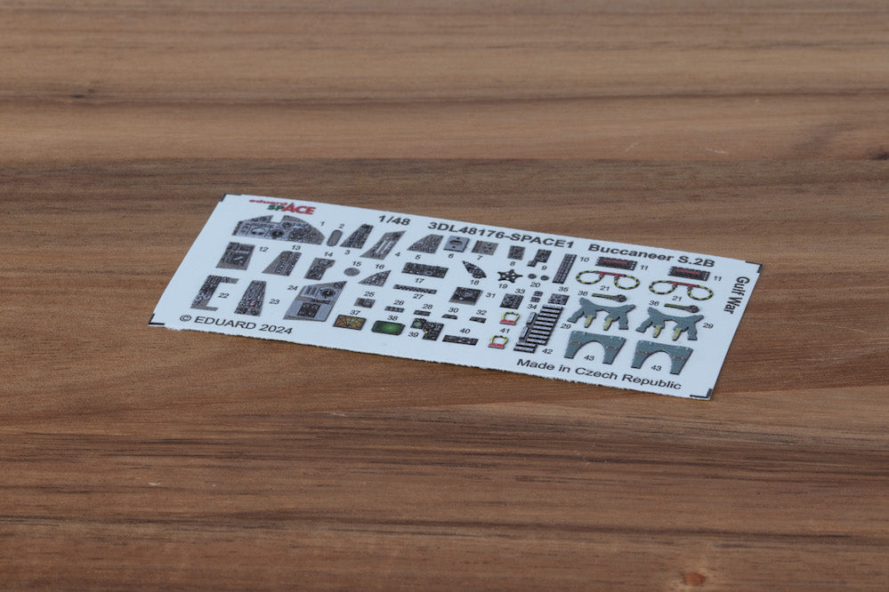 Blackburn Buccaneer S.2B Gulf War - 3D-printed waterslide instrument decals and etched seat-belts (designed to be used with Airfix kits)