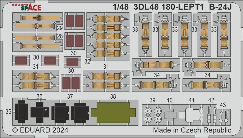 Consolidated B-24J Liberator - 3D-printed waterslide instrument decals and etched seat-belts (designed to be used with Hobby Boss kits)
