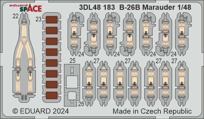 Martin B-26B Marauder - 3D-printed waterslide instrument decals and etched seat-belts (designed to be used with ICM UA UK kits)