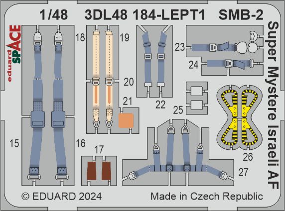 Dassault SMB-2 Super Mystere Israeli AF - 3D-printed waterslide instrument decals and etched seat-belts (designed to be used with Special Hobby kits)