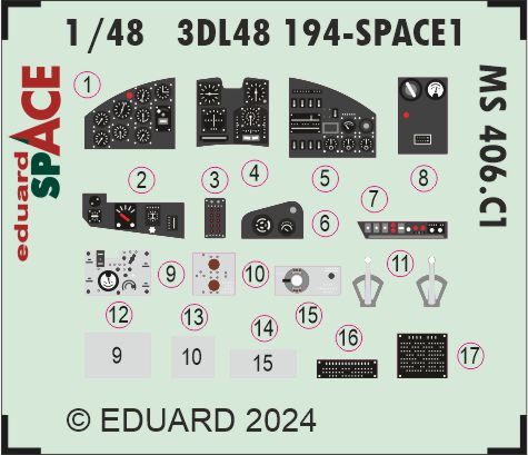 Morane-Saulnier MS.406C1 - 3D-printed waterslide instrument decals and etched seat-belts (designed to be used with Dora Wings kits)