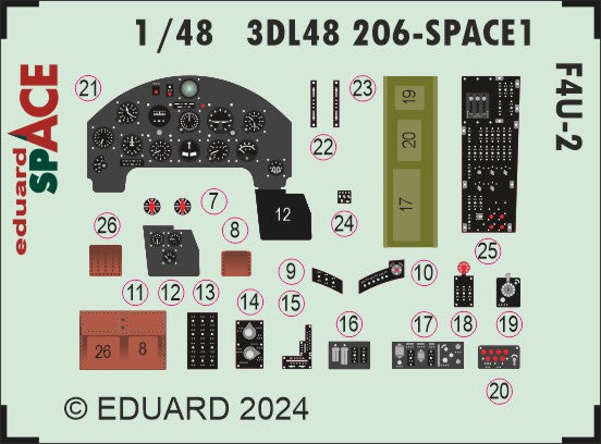 Vought F4U-2 Corsair SPACE - 3D-printed waterslide instrument decals and etched seat-belts (designed to be used with Hobby Boss kits)