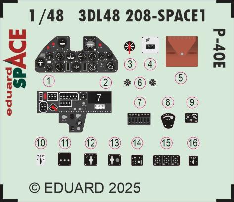 Curtiss P-40E SPACE - 3D-printed waterslide instrument decals and etched seat-belts (designed to be used with Eduard kits)