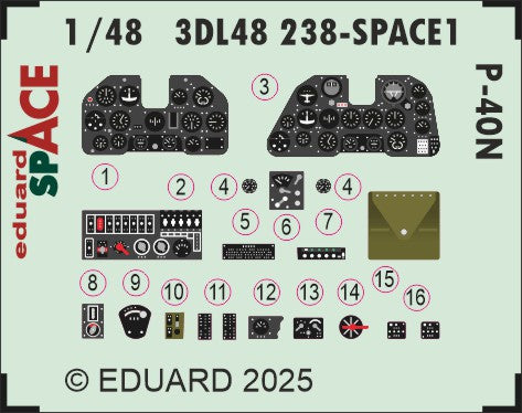 Curtiss P-40N Warhawk SPACE set - 3D waterslide decals and STEEL PE parts. 1/48 (designed to be used with Eduard kits)