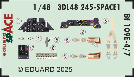 Messerschmitt Bf-109E-4/7 SPACE set - 3D waterslide decals and STEEL PE parts. 1/48 (designed to be used with Tamiya kits)