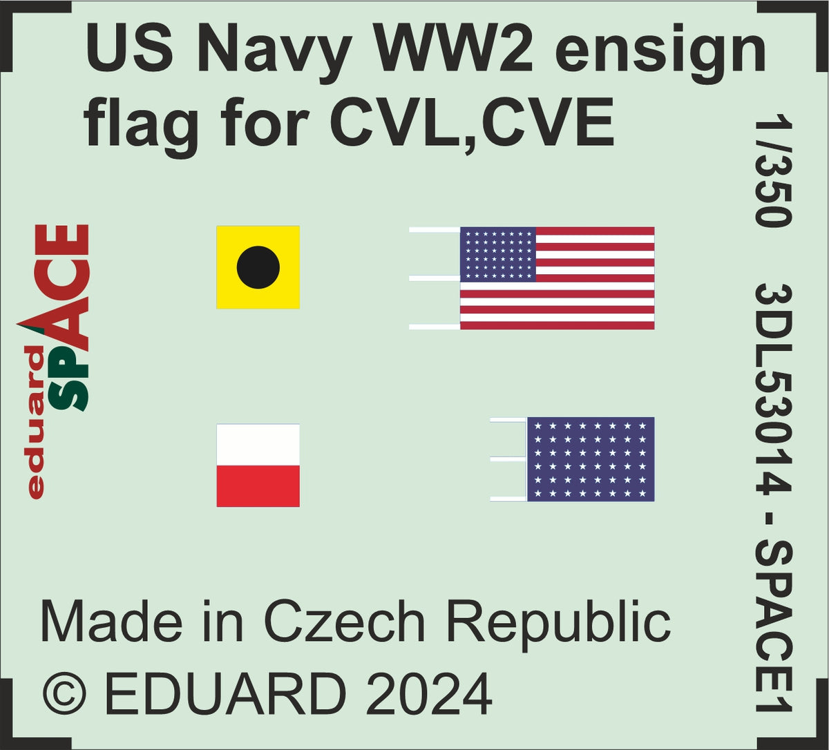 US Navy WW2 ensign flag for CVL, CVE, CL & DD SPACE set - 3D waterslide decals and STEEL PE parts. 1/350 kits)