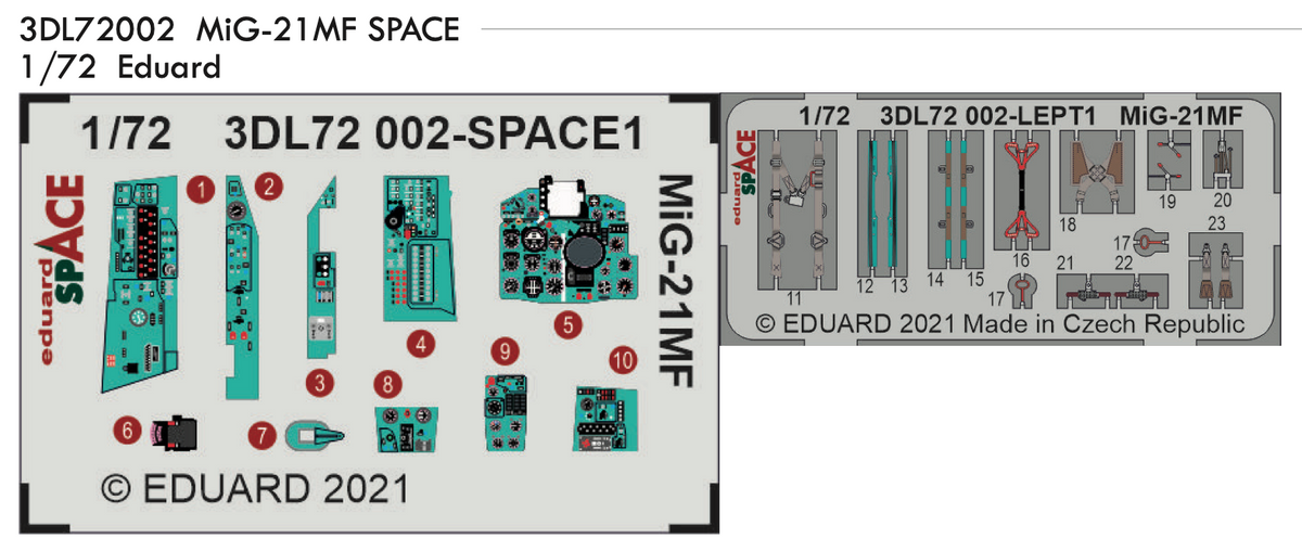Mikoyan MiG-21MF SPACE 3D Decal instruments with etched parts (designed to be used with Eduard kits)