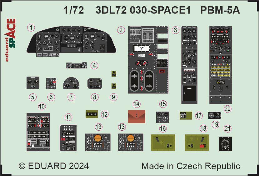 Martin PBM-5A Mariner - 3D-printed waterslide instrument decals and etched seat-belts (designed to be used with Academy kits)