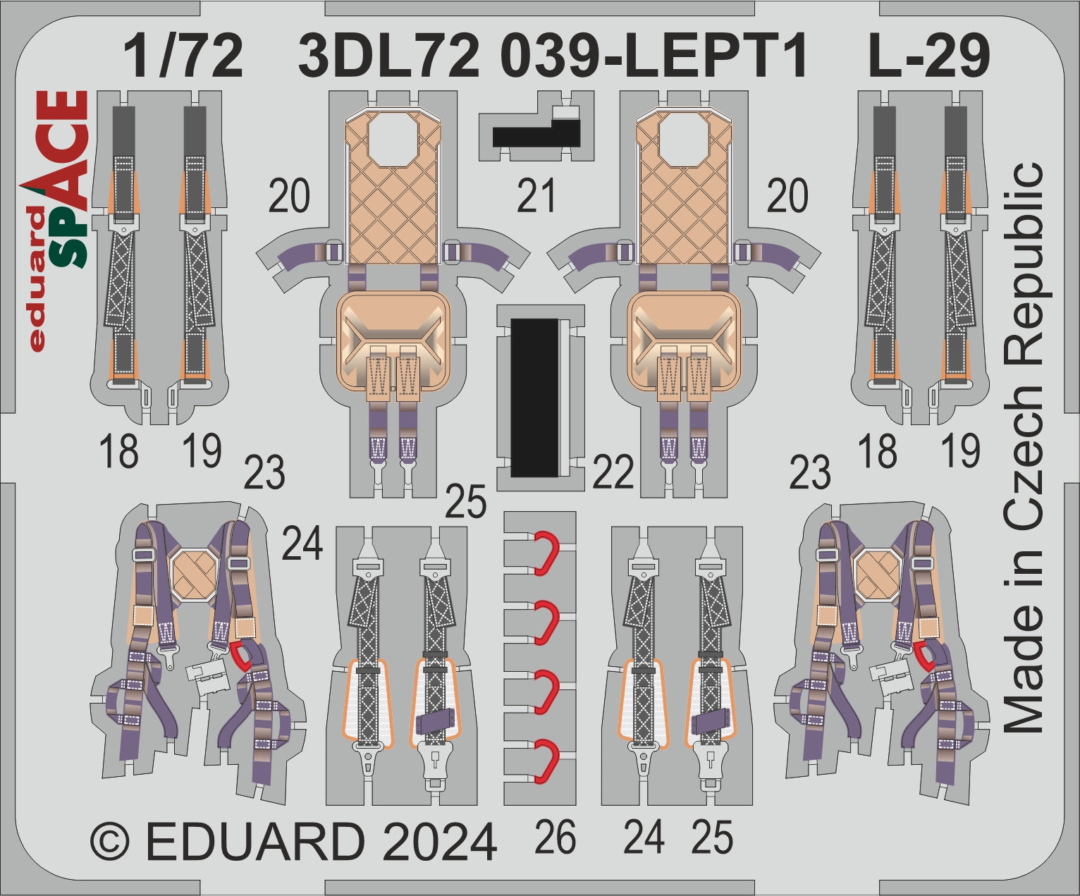 Aero L-29 Delfin - 3D-printed waterslide instrument decals and etched seat-belts (designed to be used with Avant Garde, Eduard and Kovozavody Prostejov kits)
