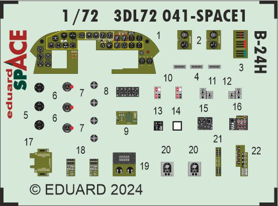 Consolidated B-24H Liberator - 3D-printed waterslide instrument decals and etched seat-belts (designed to be used with Airfix kits)
