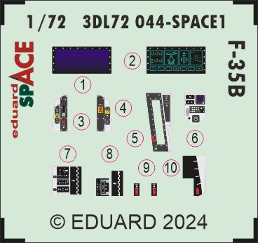 Lockheed-Martin F-35B Lightning - 3D-printed waterslide instrument decals and etched seat-belts (designed to be used with Tamiya kits)