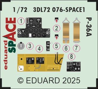 Curtiss P-36A SPACE set - 3D waterslide decals and STEEL PE parts. 1/72 (designed to be used with Arma Hobby kits)