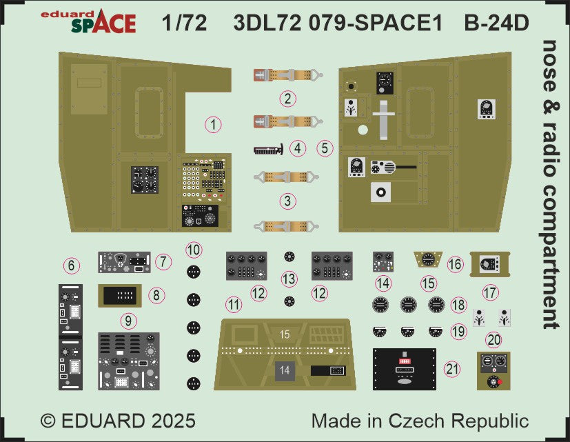 Consolidated B-24D Liberator nose & radio compartment SPACE set - 3D waterslide decals and STEEL PE parts. 1/72 (designed to be used with Airfix kits)