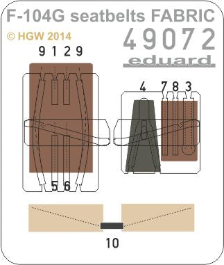 Lockheed F-104G Starfighter seatbelts FABRIC and etched buckles (designed to be used with Eduard kits and Hasegawa kits)