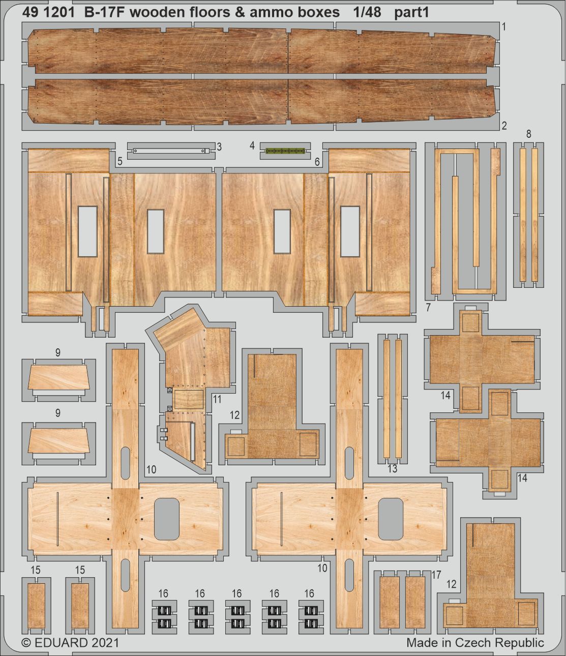 Boeing B-17F Flying Fortress wooden floors & ammo boxes (designed to be used with Hong Kong Models kits)