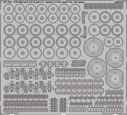 USS Hornet CV-8 part 5 - AA quad and 5 in guns (designed to be used with Merit and Trumpeter kits) (Eduard sold out December 2022)