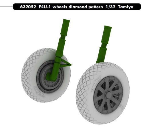 Vought F4U-1 Corsair Bird Cage wheels with weighted tyre effect diamond pattern (designed to be used with Tamiya kits)