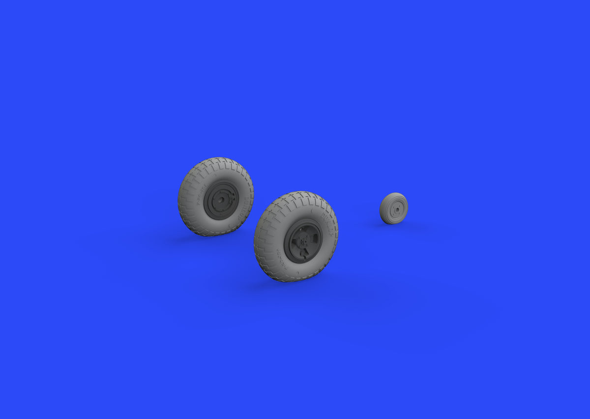 Supermarine Spitfire Mk.IXc wheels with weighted tyre effect 4 spoke with pattern (designed to be used with Tamiya kits)