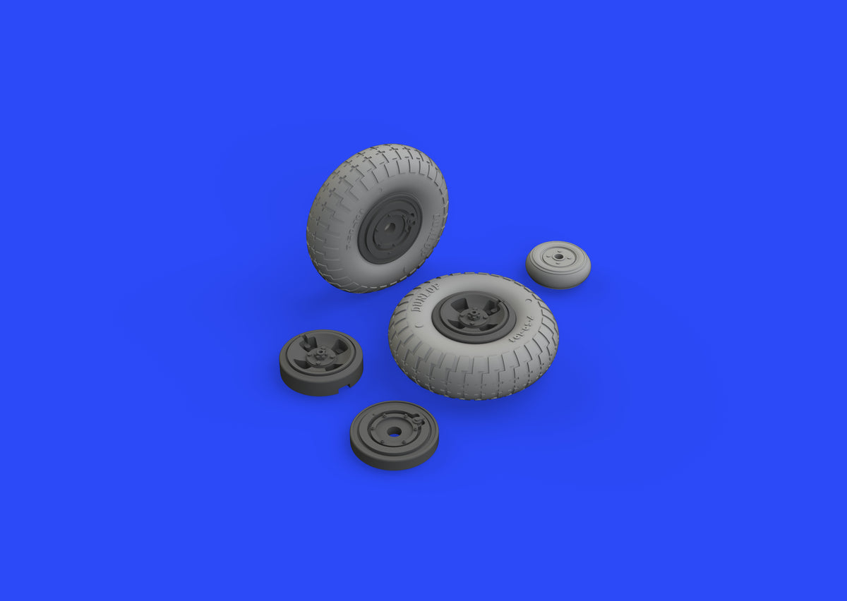 Supermarine Spitfire Mk.IXc wheels with weighted tyre effect 4 spoke with pattern (designed to be used with Tamiya kits)