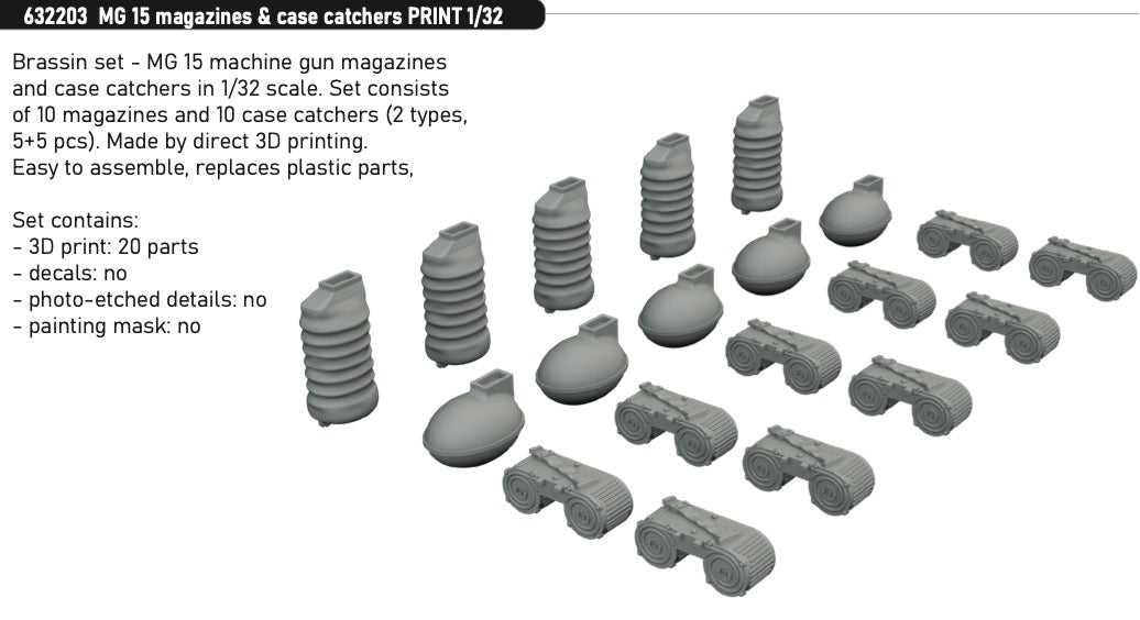 MG 15 magazines & case catchers (3D-Printed) 1/32