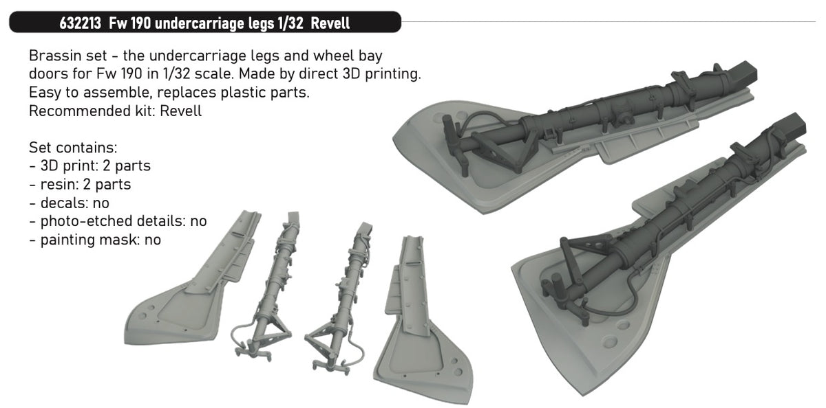 Focke-Wulf Fw-190A-8/Fw-190F-8 undercarriage legs (3D-Printed) and undercarriage doors RESIN 1/32 (designed to be used with Revell kits)