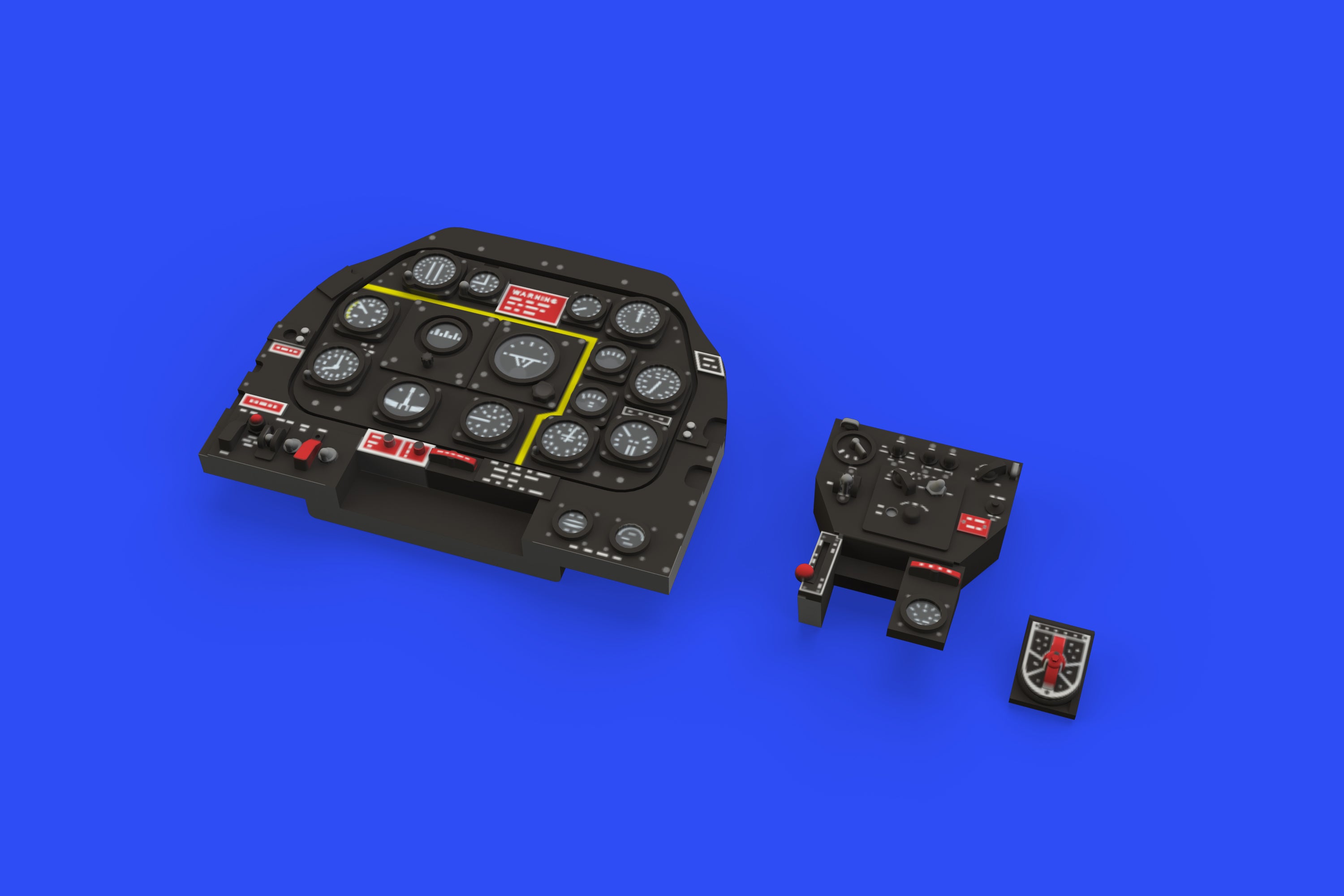 North-American P-51D-15+ Mustang LooK set of Brassin pre-painted instrument panel and steel seat belt (designed to be used with Eduard kits)